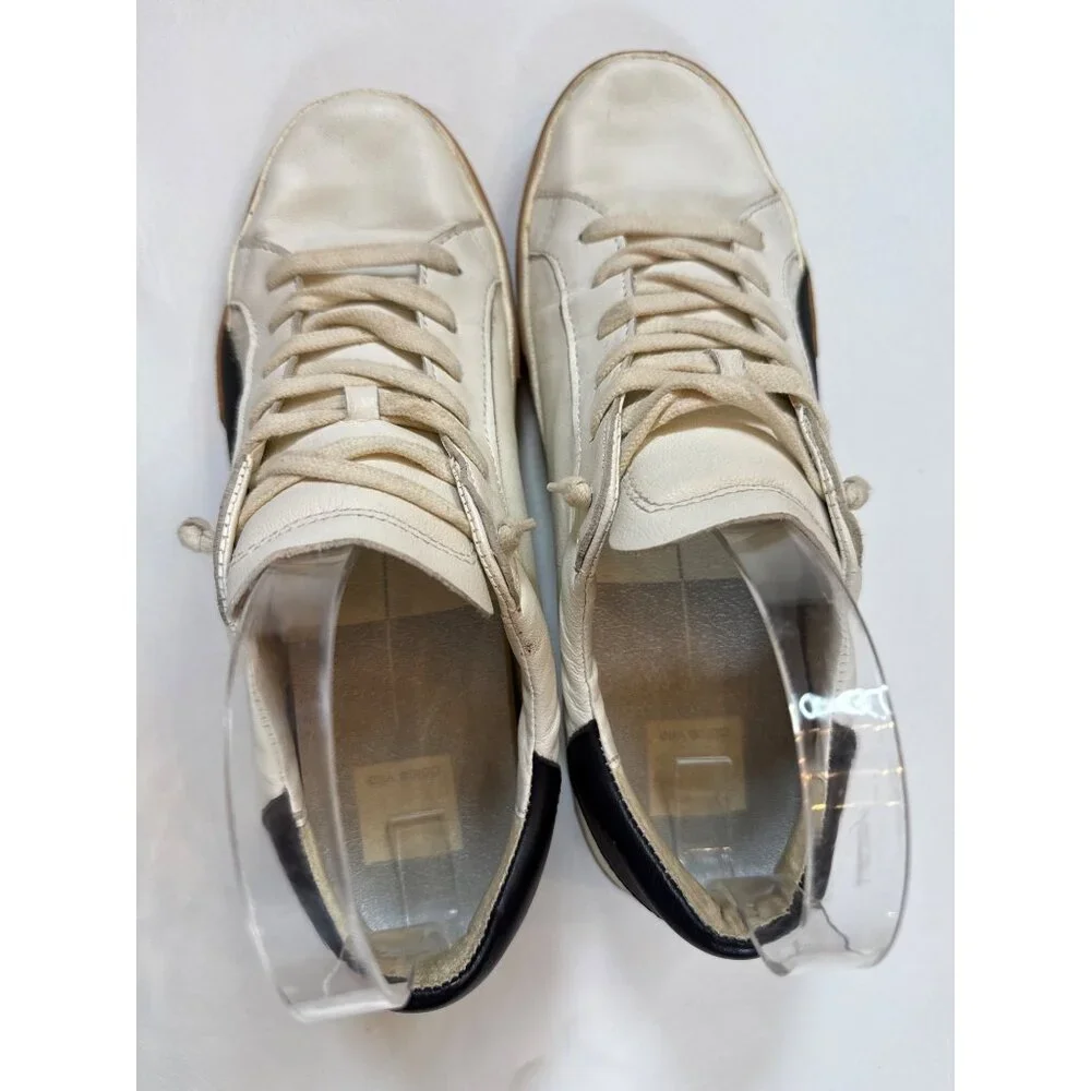 Dolce Vita Womens Leather Sneakers Black White Low Top Lace-Up 8.5